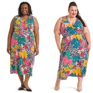 NEW Leota Wild Tropics‎ Justine Sleeveless Faux Wrap Dress, 2X